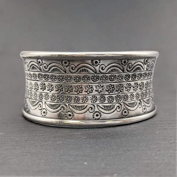 999 Pure Silver Karen Hill Tribe Wide Tribal Adjustable Cuff Bangle Bracelet - Picture 2 of 5